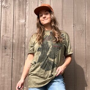 SURE Design Olive Graphic Hawk Bird Embroidered Tee - Medium